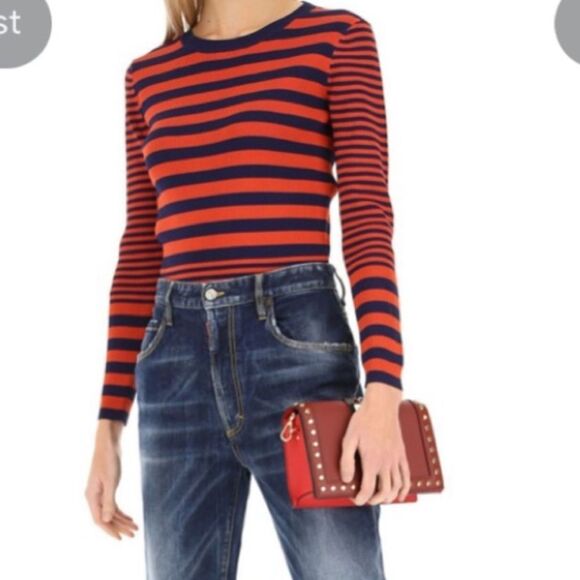 MICHAEL Michael Kors Sweaters - Michael Michael Kors Orange/Blue Stripped stretch Ribbed Knit Sweater